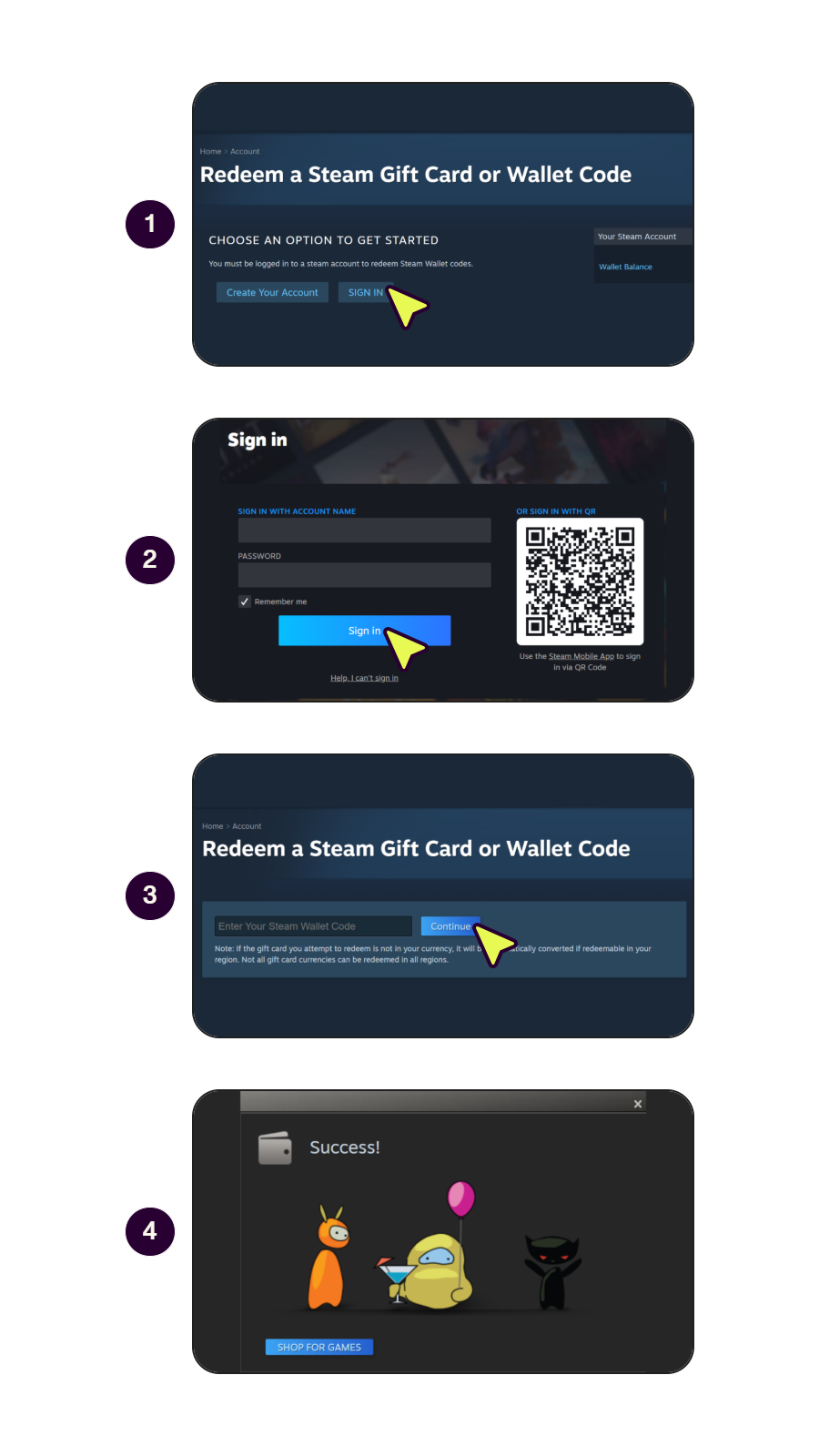 Langkah-langkah menukarkan kode Steam Wallet.