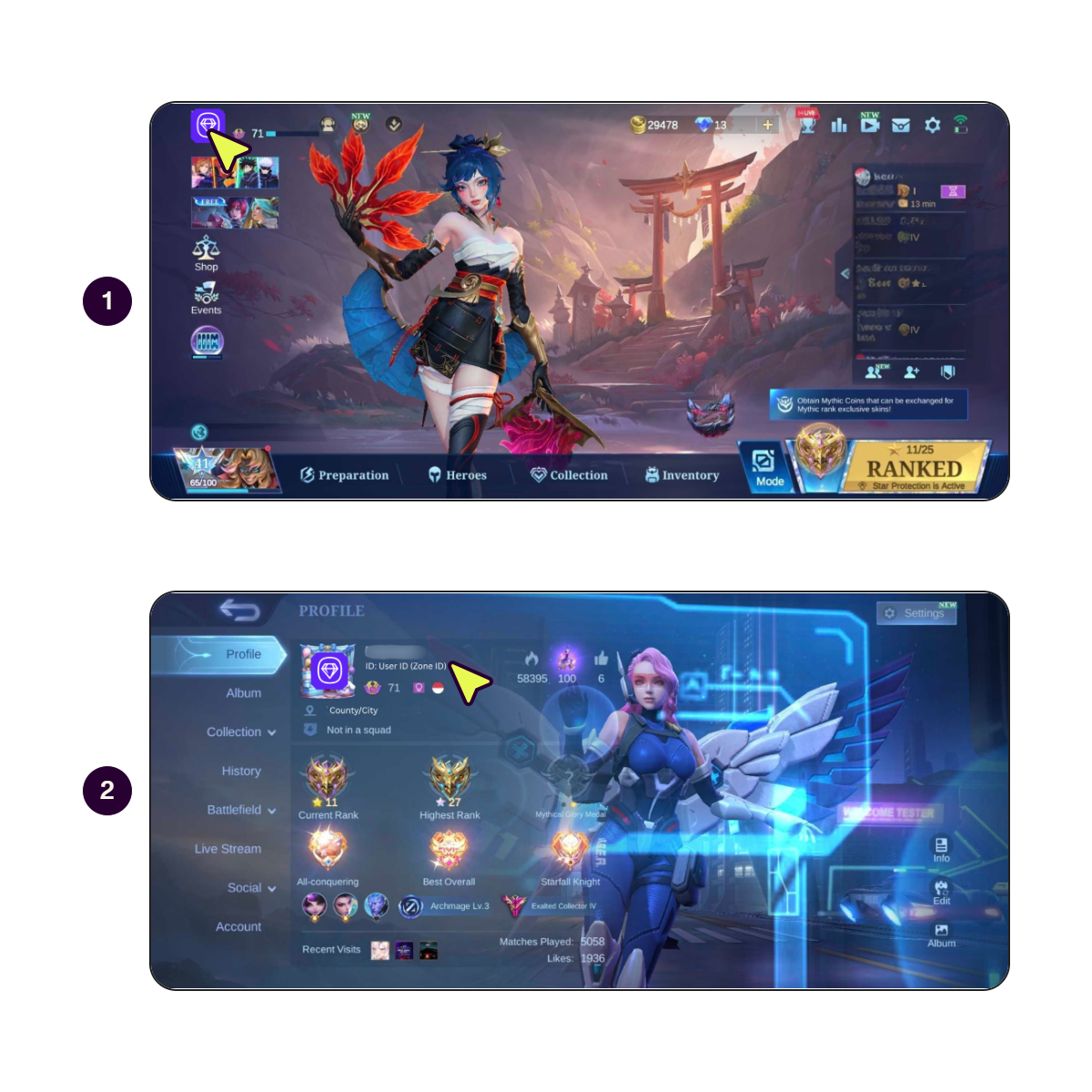 Langkah demi langkah menunjukkan cara menemukan UID Mobile Legends.