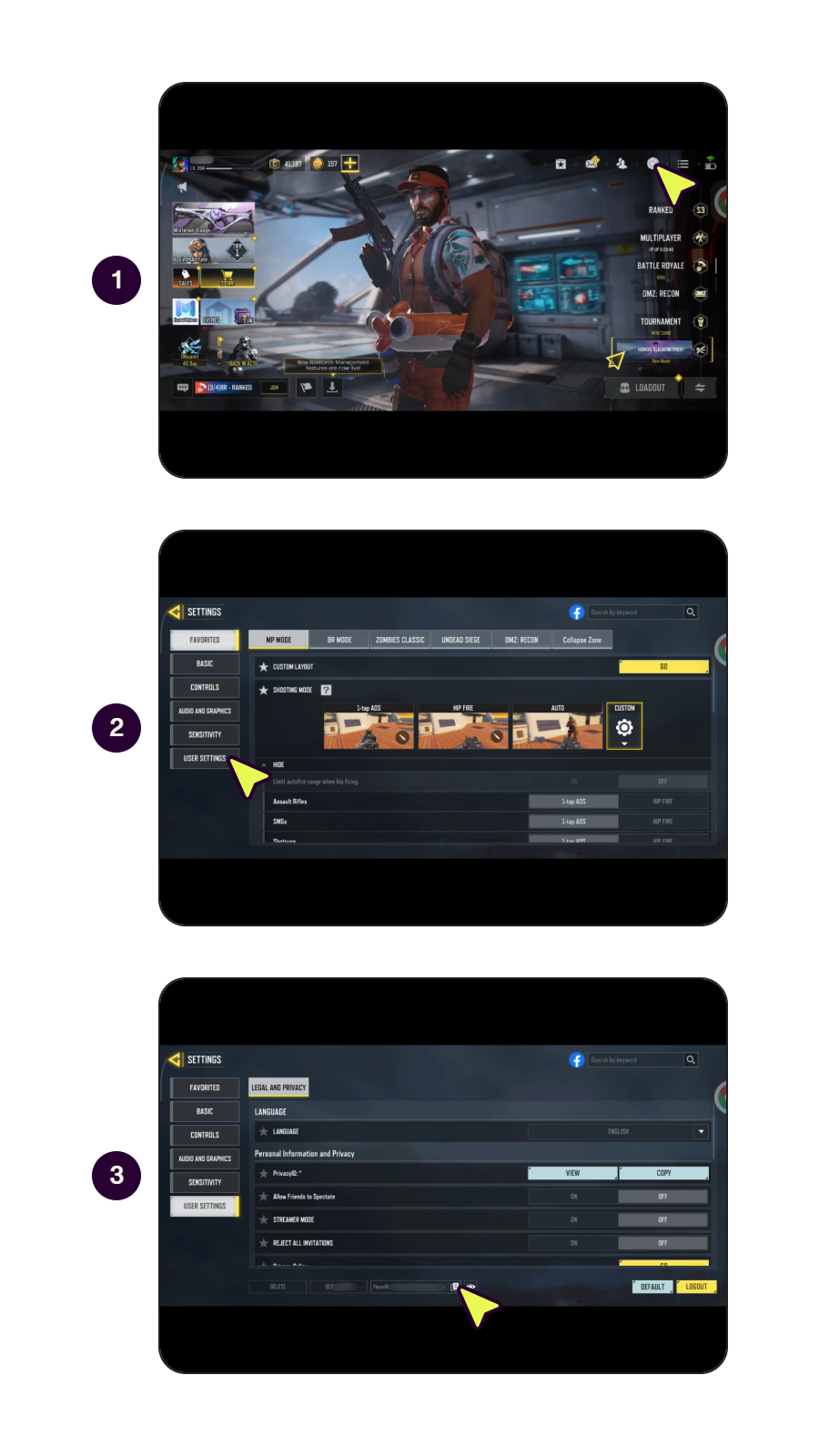 Langkah demi langkah menunjukkan cara menemukan UID Call of Duty Mobile.