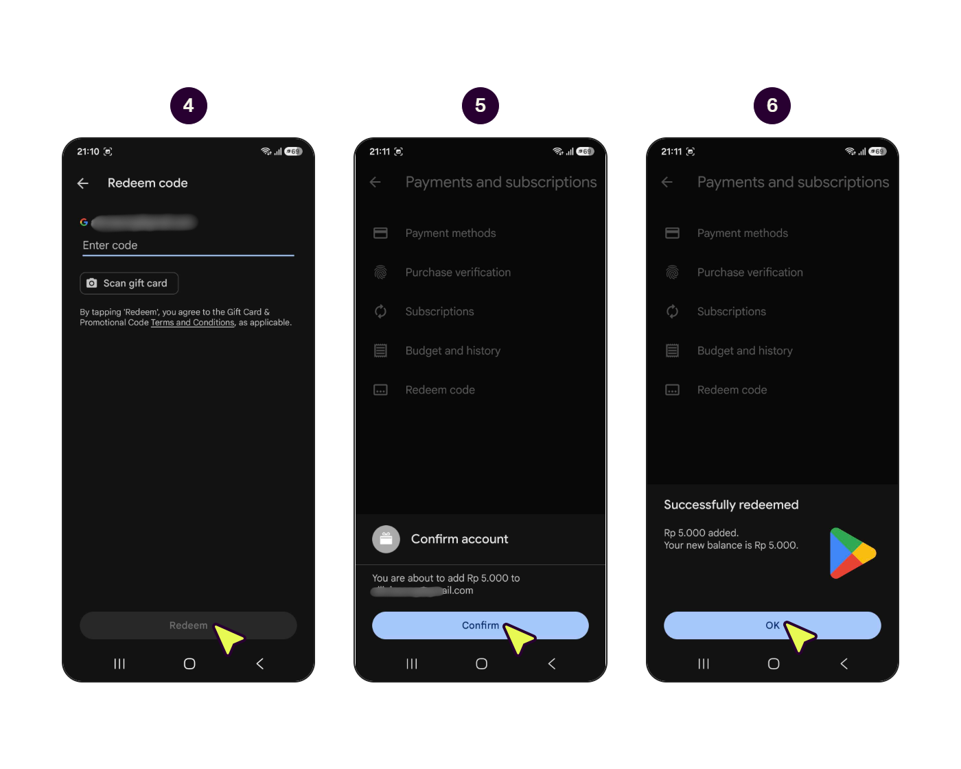Cara redeem kode voucher Google Play di Play Store. (2/2)