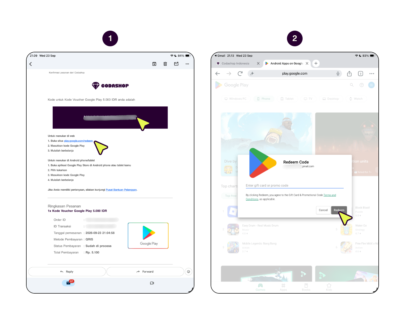 Cara redeem kode voucher Google Play melalui halaman redeem,