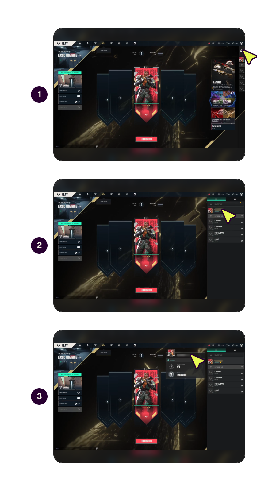 Langkah menemukan UID VALORANT di dalam game.