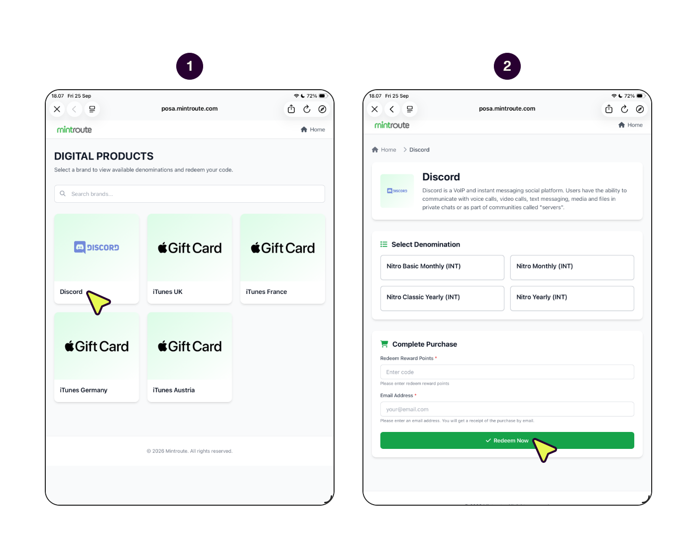 Langkah-langkah menukarkan kode voucher Discord Nitro Yearly di situs web Mintroute.