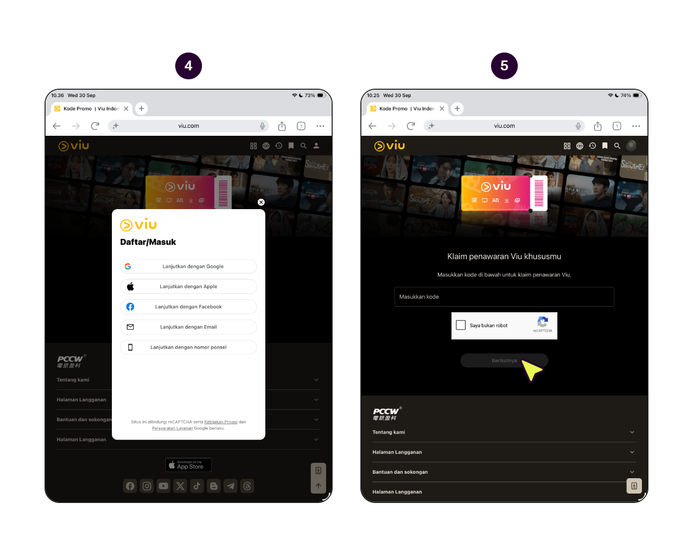 Langkah-langkah menukarkan kode voucher Viu di situs web Viu. (2/2)