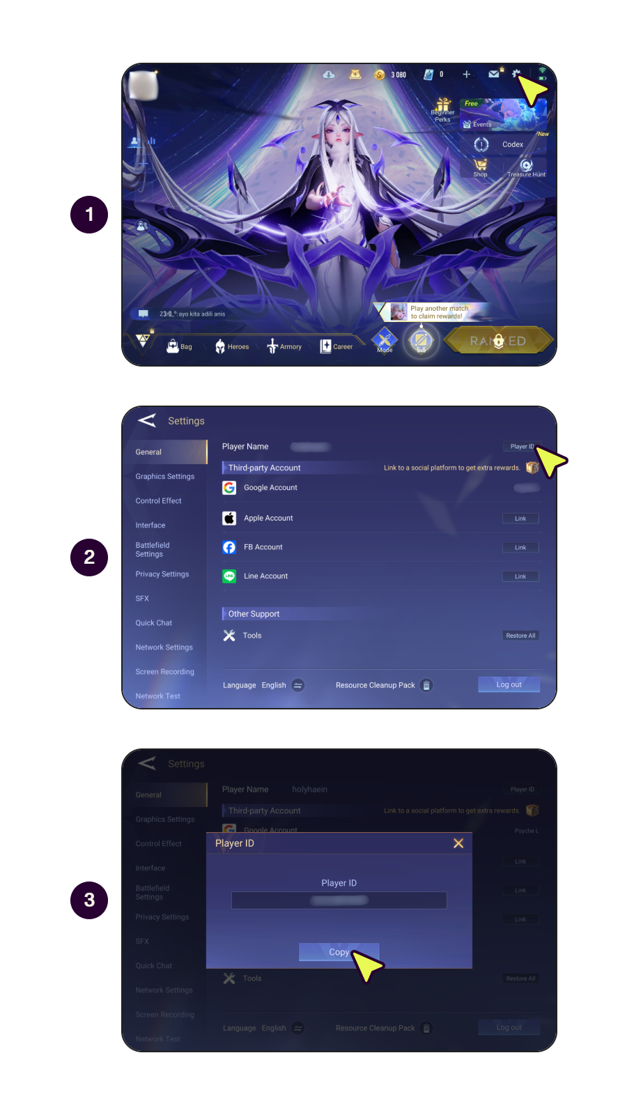 Langkah-langkah menemukan UID Arena of Valor.