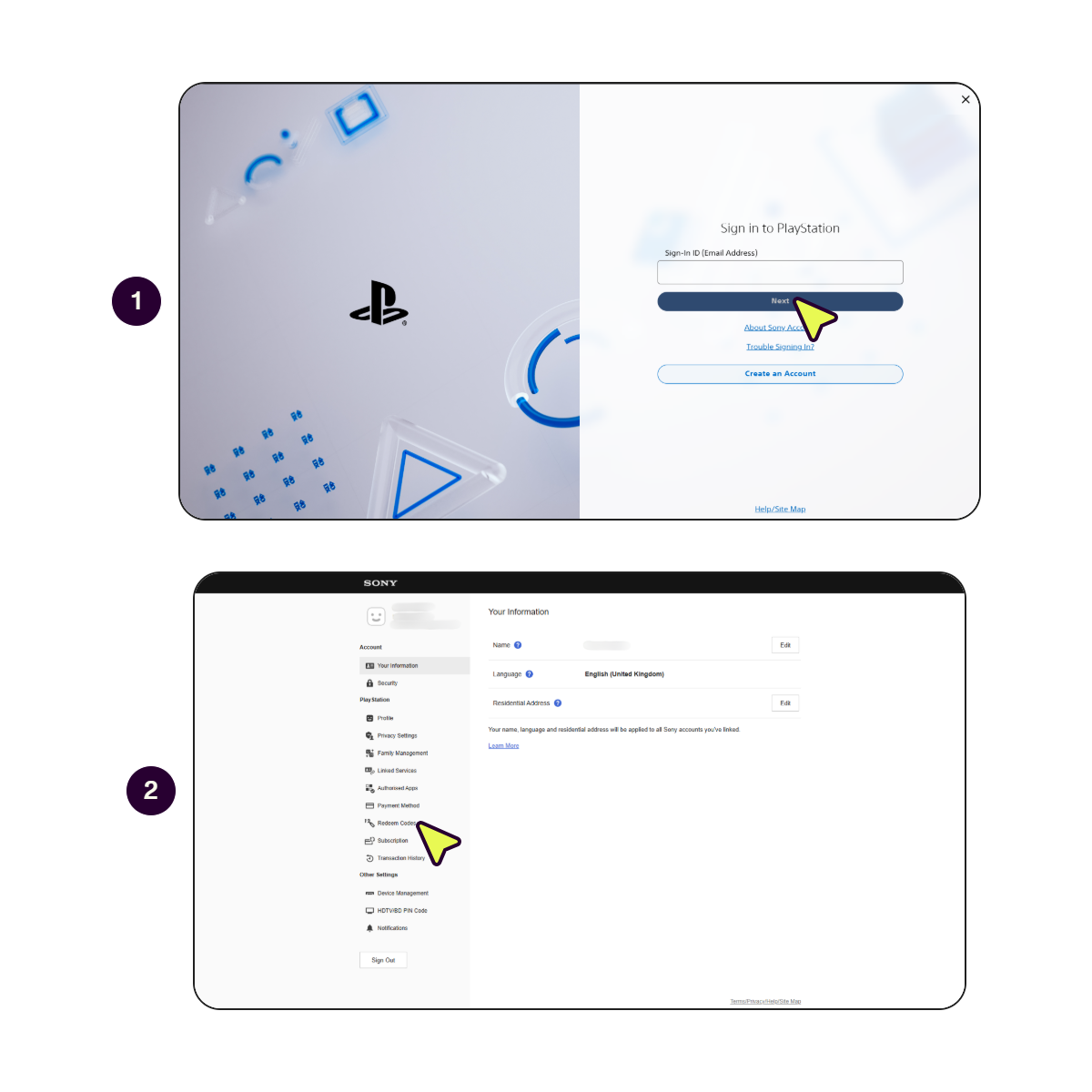 Langkah menukarkan kode voucher PlayStation. (1/2)